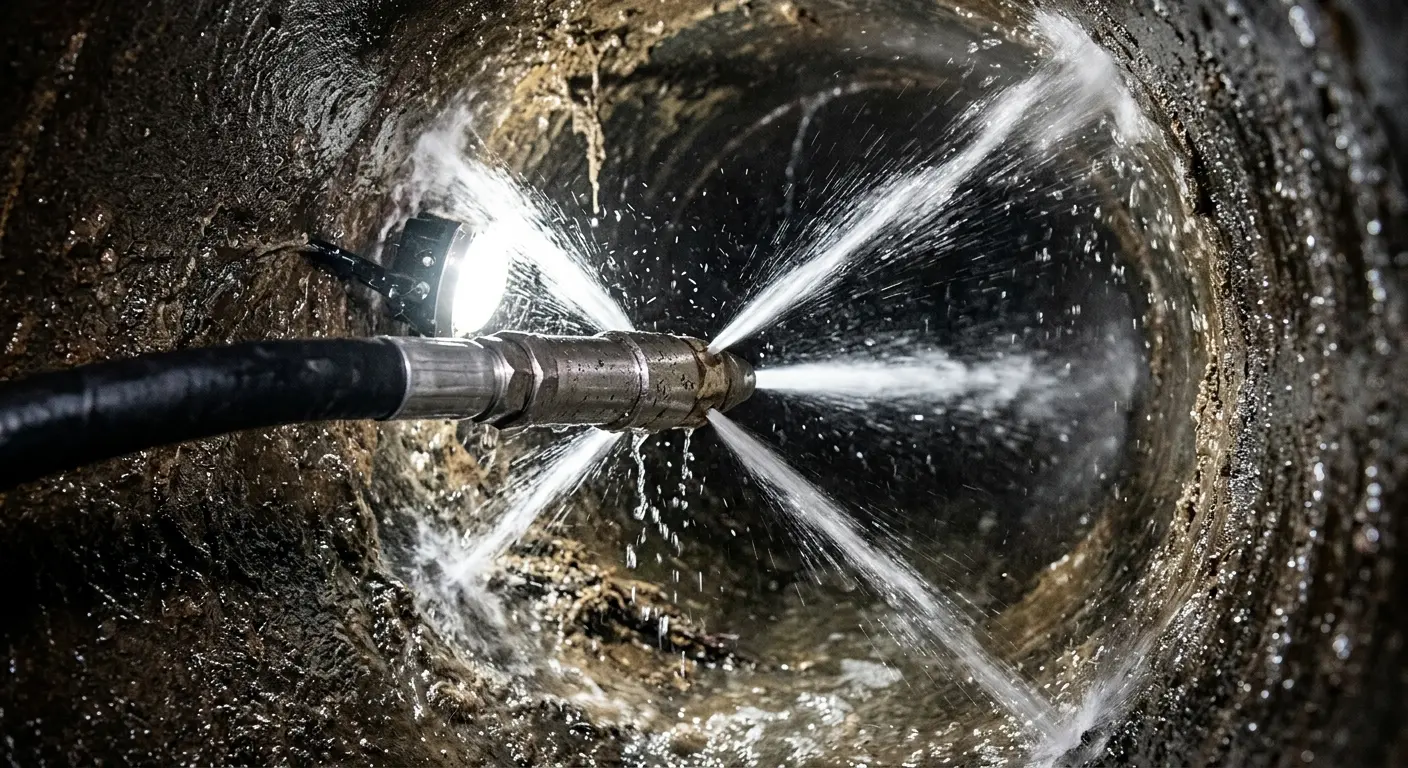 High-pressure hydro jetting nozzle cleaning sewer pipe for Storm Drain Cleaning in Papillion